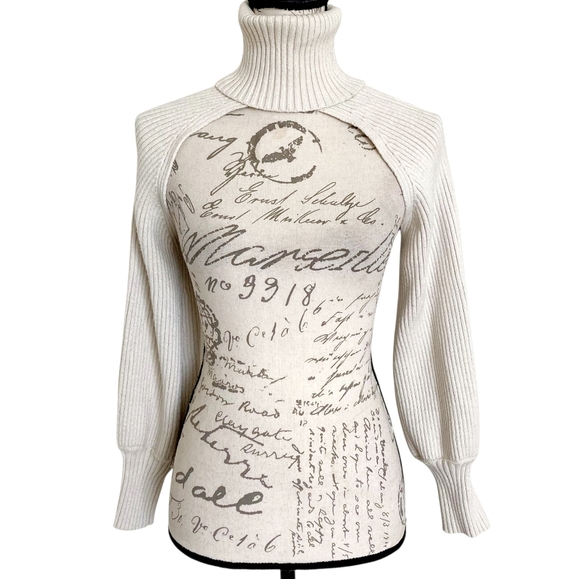 Zara Ribbed Knit arm Warmer Knit Shrug sweater M Turtleneck Cream blogger fave - Picture 4 of 17